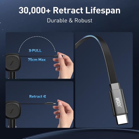 شاحن سيارة JODA CarFlex بقوة 60 واط مع سلك تايب سي مدمج مع منفذ تايب سي و منفذ يو اس بي