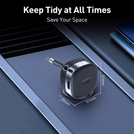 شاحن سيارة JODA CarFlex بقوة 60 واط مع سلك تايب سي مدمج مع منفذ تايب سي و منفذ يو اس بي