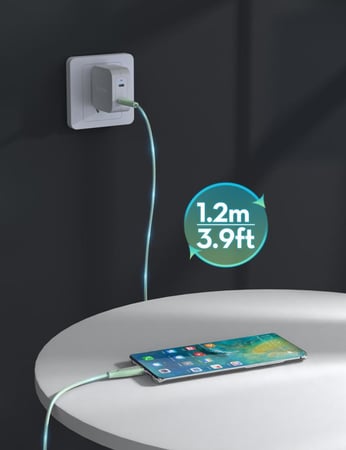 سلك راف باور تايب سي الى تايب سي نايلون بقوة 60 واط بطول 1.2متر - اخضر