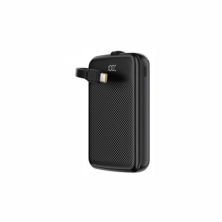 بطارية AceFast بقوة 22.5 واط بسعة 10000 ملي امبير بمنفذ تايب سي ومنفذ يو اس بي مع سلك مدمج تايب سي - اسود