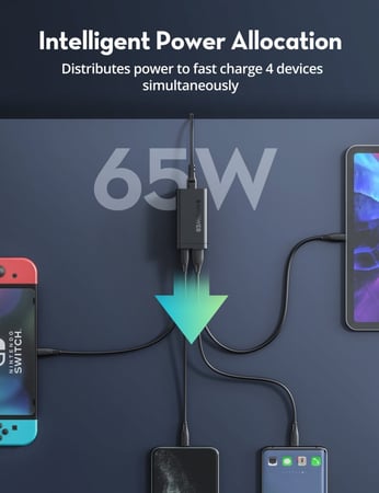 راف باور منصة شحن بقوة 65 واط و 4 منافذ شحن