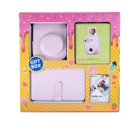 علبة هدايا كاميرا فوجي فيلم انستاكس ميني 12 - وردي