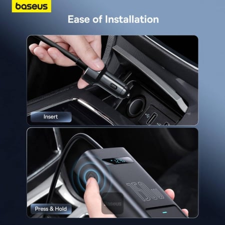 توصيلة سيارة بيسوس بقوة 150 واط و220 فولت بمنفذ تايب سي ومنفذ USB ومنفذين طاقة - اسود