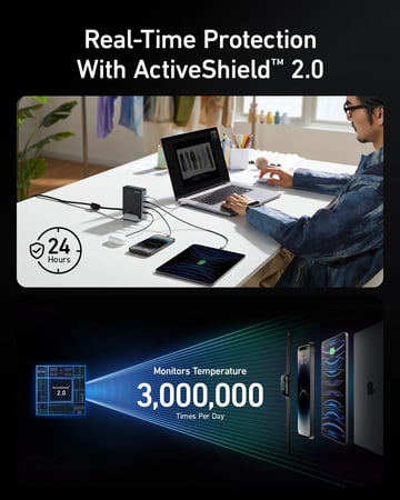 منصة شحن انكر 749 بريميوم بقوة 240 واط بثلاث منافذ تايب سي ومنفذ يو اس بي مع قاعدة