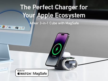 شاحن ماج سيف انكر كيوب اجمالي القوة 30 واط 3 في 1 - رمادي