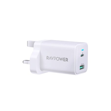 شاحن جداري راف باور بايونير 45 واط بمنفذ USB-C ومنفذ USB-A - ابيض