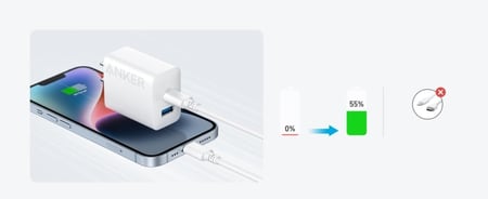 شاحن جداري انكر بقوة 20 واط بمنفذ تايب سي ومنفذ يو اس بي - ابيض