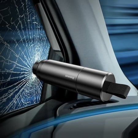 مطرقة حادة بيسوس لكسر الزجاج و قطع الحزام - رمادي