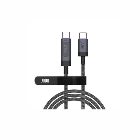 سلك JODA تايب سي الى تايب سي بقوة 240 مع شاشة رقمية بطول 1.5 متر - اسود