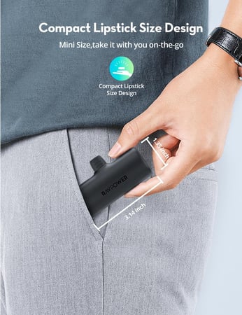 بطارية راف باور ميني بسعة 5000 ملي امبير بشاحن تايب سي مدمج ومنفذ تايب سي بقوة 20 واط مع سلك تايب سي الى تايب سي