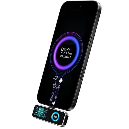 قطعة نقل بيانات JODA بسعة 2 تيرا بايت تايب سي مع شاشة رقمية - اسود