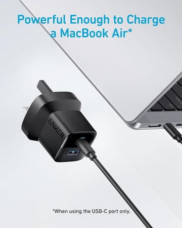 شاحن جداري انكر 323 بقوة 33 واط بمنفذ تايب سي ومنفذ يو اس بي - اسود