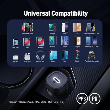 شاحن سيارة JODA بقوة 20 واط بمنفذ تايب سي - اسود