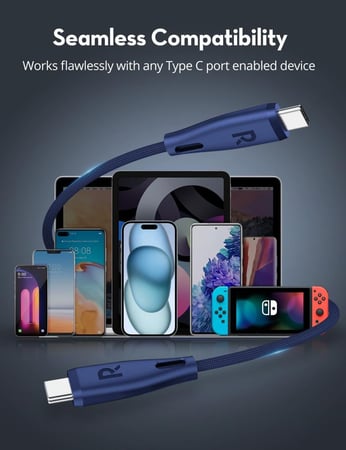 سلك راف باور تايب سي الى تايب سي نايلون بقوة 60 واط بطول 1.2متر - ازرق