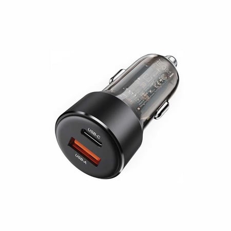 شاحن سيارة AceFast بمنفذ تايب سي ومنفذ USB-A بقوة 60 واط - اسود