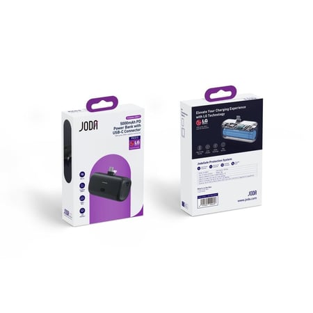 بطارية JODA PICO 5 بي دي بسعة 5000 ملي امبير بشاحن تايب سي مدمج ومنفذ تايب سي - اسود