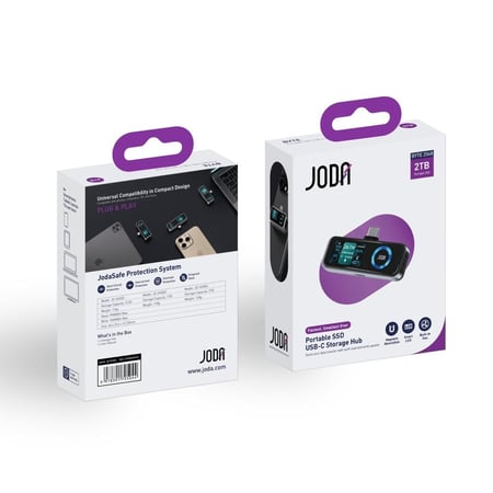 قطعة نقل بيانات JODA بسعة 2 تيرا بايت تايب سي مع شاشة رقمية - اسود