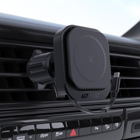 حامل جوال AceFast مغناطيسي على فتحة المكيف مع شحن لاسلكي مع سلك قابل للسحب - اسود