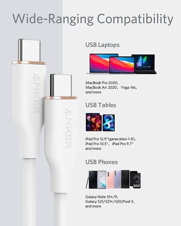 سلك انكر باور لاين فلو تايب سي الى تايب سي 1.8 م - ابيض