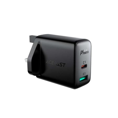 شاحن جداري AceFast A8 بقوة 32 واط منفذ تايب سي ومنفذ يو اس بي -  اسود