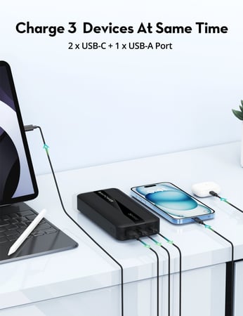 بطارية راف باور بسعة 20000 ملي امبير بقوة 20 واط بمنفذين تايب سي بي دي ومنفذ يو اس بي - اسود