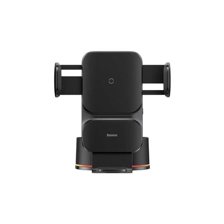 حامل جوال بيسوس تلقائي الاغلاق مع قاعدة تثبيت لصق وشاحن لاسلكي 15 واط - اسود