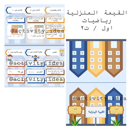 مطوية ( القيمة المنزلية ) اول ابتدائي رياضيات