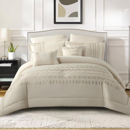 صندوق وطقم مفرش عرائس لون بيج 9قطع