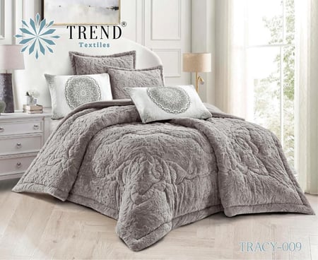 TRACY-009 ترند طقم لحاف شتوي مخمل سميك فاخر كنج 6 قطع