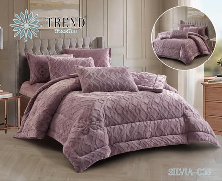 SILVIA-005 ترند طقم لحاف شتوي مخمل سميك فاخر كنج 6 قطع