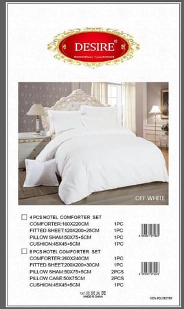 Desire striped - مفرش مقلم فندقي ابيض نفر 4 قطع مقلم 1 سم