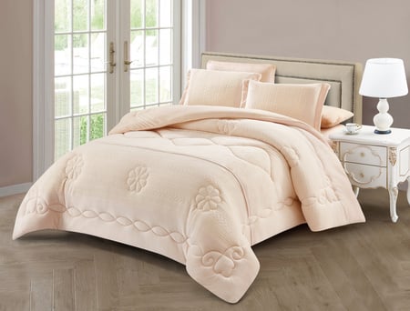 AMELIA-001 مفرش شتوي فاخر مخمل سميك نفرين 6 قطع بيج فاتح