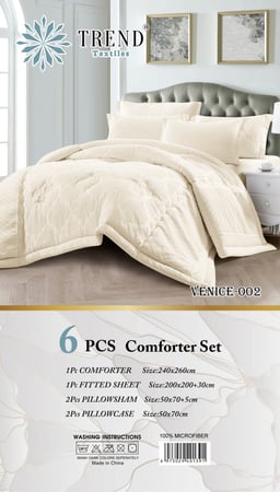 VENICE-02 ديزاير مفرش نفرين 6 قطع بيج
