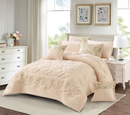 MONA-01 مفرش شتوي فاخر مخمل سميك نفرين 6 قطع بيج