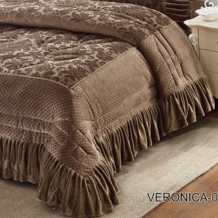 VERONICA-08 مفرش فرو شتوي مطرز بني 8 قطع نفرين