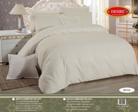 Striped beige - مفرش مقلم فندقي نفر 4 قطع ميكرو مقلم 1 سم بيج
