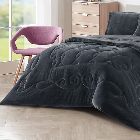 OLIVER-013 مفرش شتوي فاخر مخمل سميك نفرين 6 قطع رمادي غامق