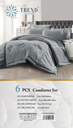 VENICE-015 ديزاير مفرش نفرين 6 قطع رمادي غامق