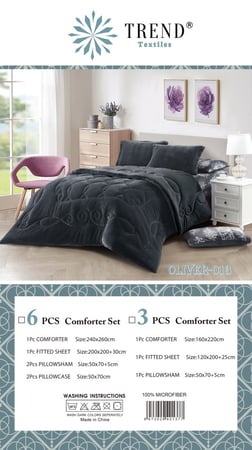 OLIVER-013 مفرش شتوي فاخر مخمل سميك نفرين 6 قطع رمادي غامق