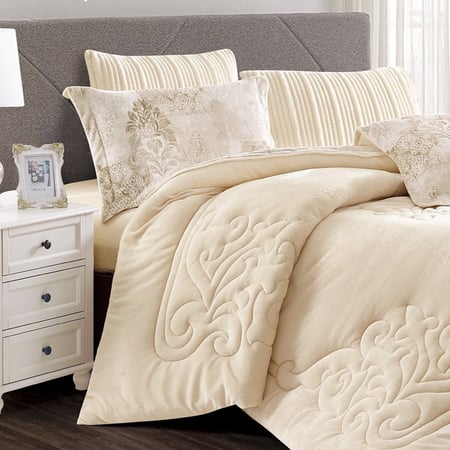 PENELOPE-001 مفرش شتوي فاخر مخمل سميك نفرين 6 قطع بيج فاتح