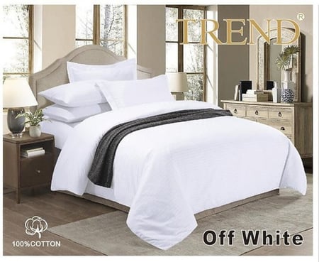 Off White ترند لحاف نفر أبيض 5 قطع مقلم قطن 100%