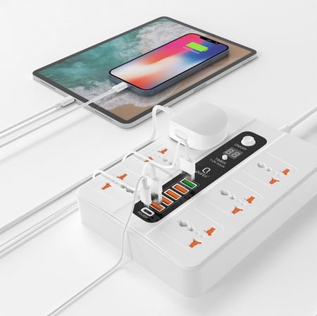 توصيلة كهرباء QUFEX كيوفكس 6 فتحات + 5منافذ USB + منفذ PD بطول 2 متر