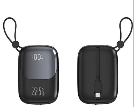 باور بانك من سمارت لينك 10000 مللي أمبير 22.5 وات مزود بكيبل لايتنينج و Type-C موديل SL3887FPB - باللون الأسود