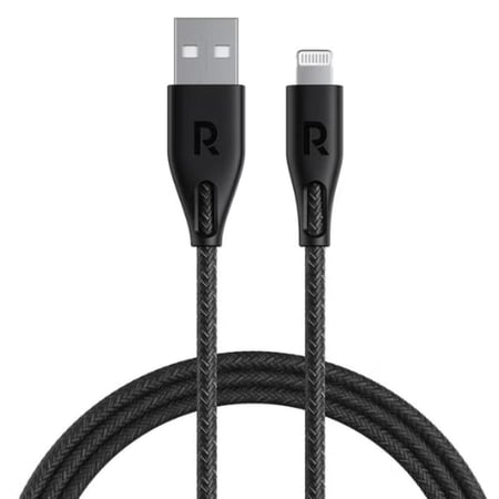 راف باور سلك شاحن قماش من USB-A إلى لايتنينج 1.2 متر - الأسود