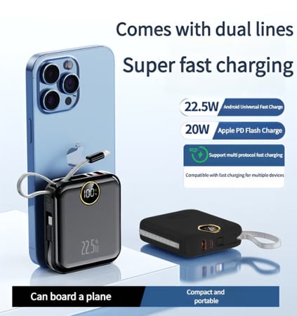 باور بانك من سمارت لينك 10000 مللي أمبير 22.5 وات موديل SL3886FPB - باللون الأسود