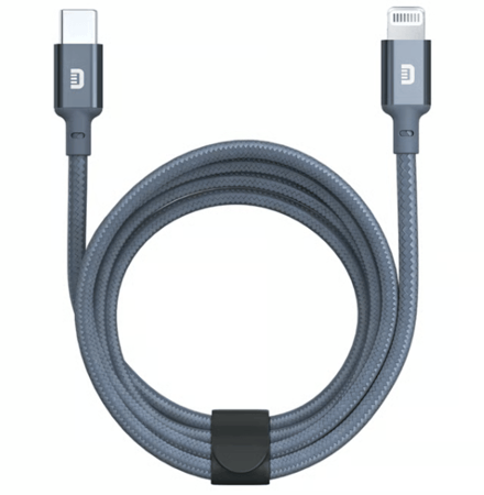 كيبل من زندور 1 متر تايب سي الى لايتنق - رمادي