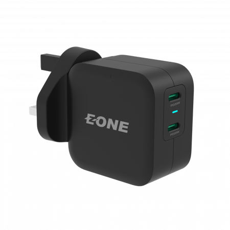 شاحن جداري من اي ون بقوة 40 واط بمدخلين تايب سي لون اسود