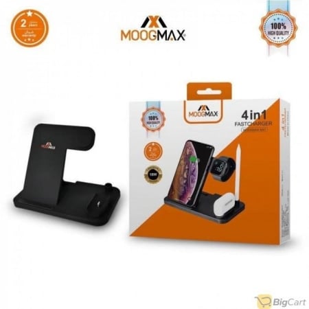 شاحن لاسلكي MOOGMAX 4 في 1 للجوال و ساعة و AirPods و قلم ستايلس