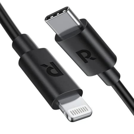 كابل شحن من راف باور USB من لايتنينج الى تايب سي 1متر اسود