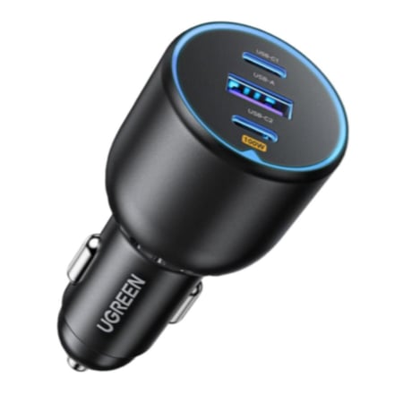 شاحن سيارة من يوجرين بمنفذي USB-C PD + USB-A بقوة 100 واط - رمادي